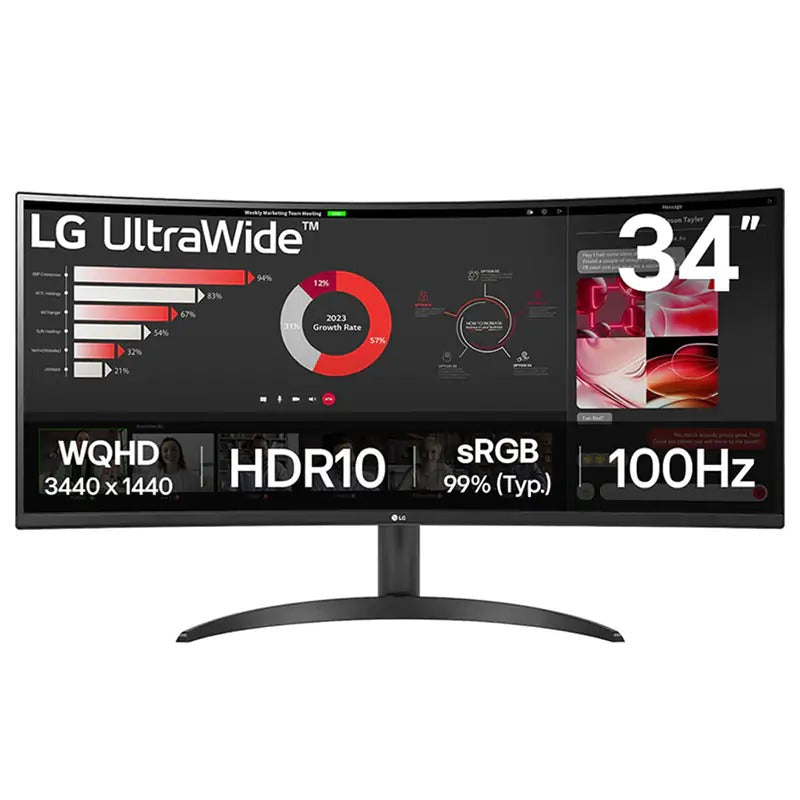 LG 34WR50QK-B QHD UltraWide Curved Monitor, 100Hz, 2xHDMI, DP, Tilt, VESA 34WR50QK-B