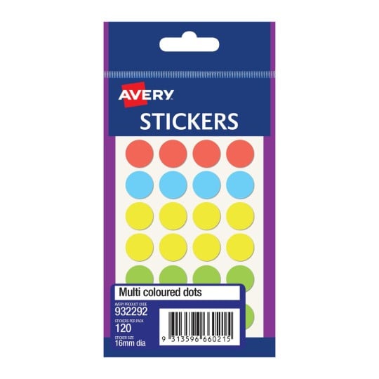 Avery Multi Dots 16mm Pk120 - 932292