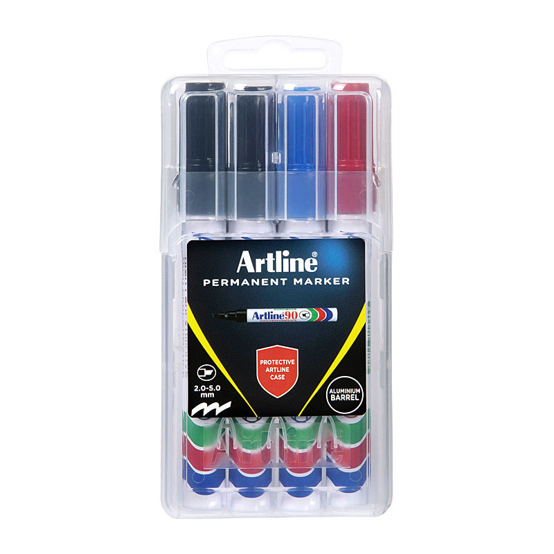 Artline 90 Permanent Marker Chisel Asst H/Case Pk4 - 109076HC