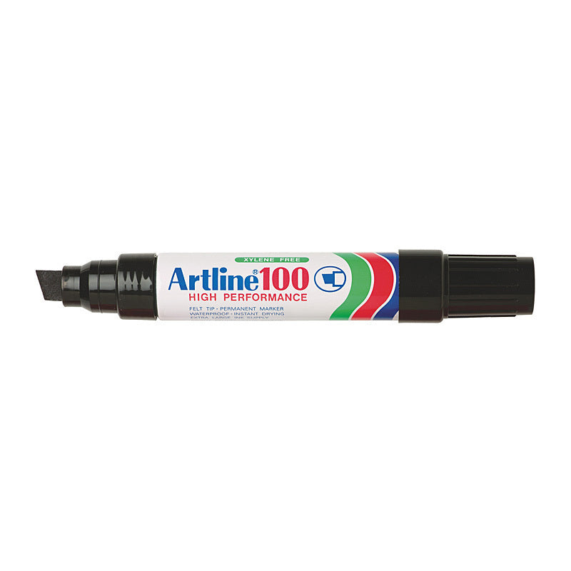 Artline 100 Permanent Marker 12mm Chisel Black Box of 6 - 110001