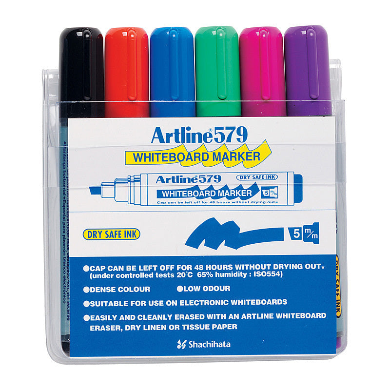 Artline 579 Whiteboard Marker 5mm Chisel Astd Wlt6 - 157946
