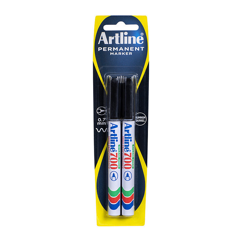 Artline 700 Permanent Marker 0.7mm Bullet Black Pk2 - 170075