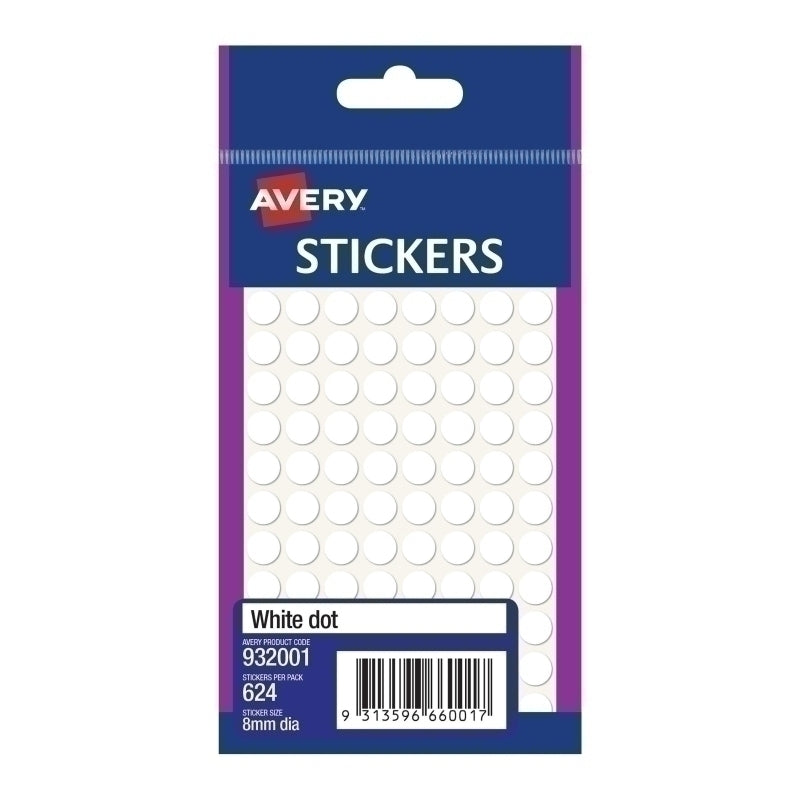 Avery 8mm White Dot Stickers 624-Pack - Box of 10 - 932001