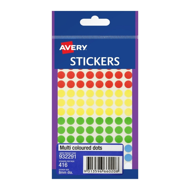 Avery 8mm Assorted Dot Stickers 416-Pack - Box of 10 - 932291