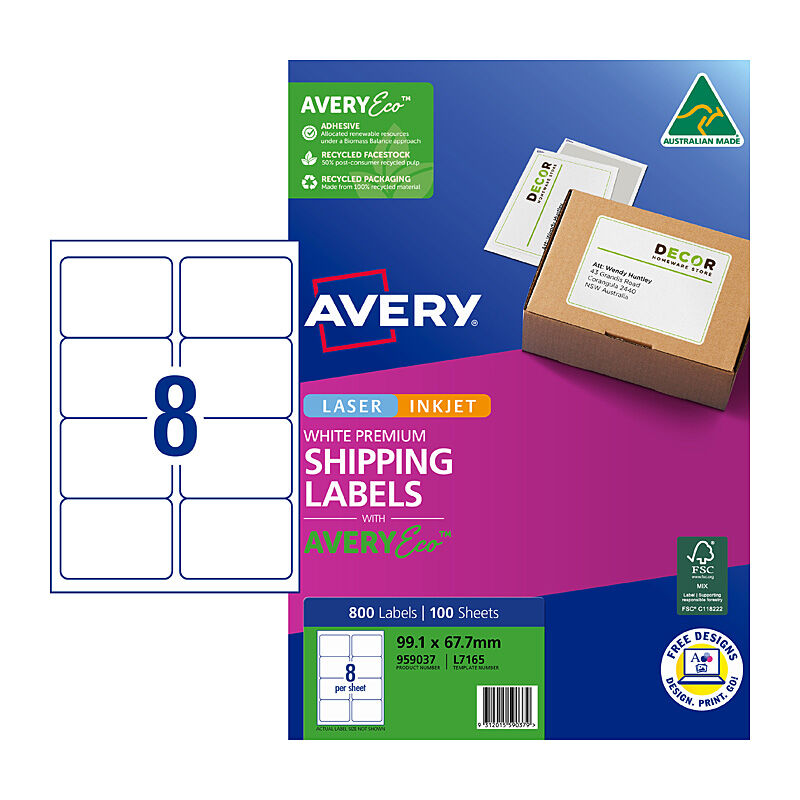 AveryEco Label L7165 8UP Pk100 - 959037