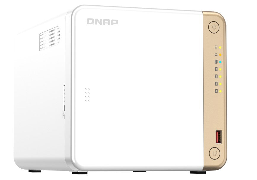 QNAP TS-462-4G 4-Bay desktop NAS, Intel Celeron N4505 dual-core, 4 GB DDR4 onboard not expandable, 4 x 3.5'/2.5' SATA 6Gb/s drive bays, 2 x M.2 2280 TS-462-4G