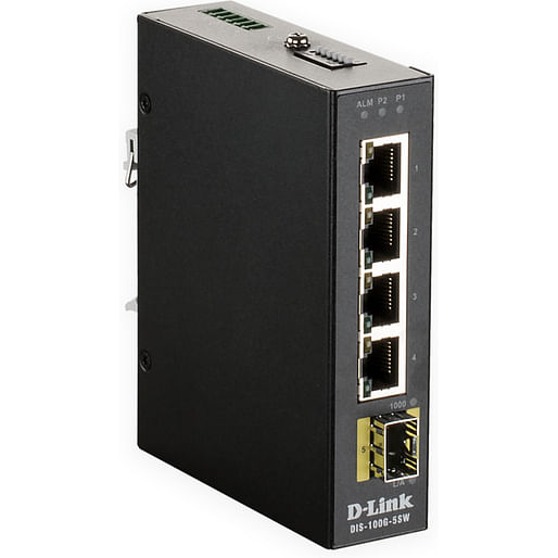 D-Link 5-Port Gigabit Industrial PoE Switch 4 1000BASE-T PoE ports 1 SFP port DIS-100G-5PSW