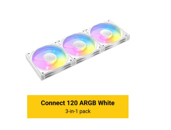 Antec Connect C120 ARGB White Performance 120mm 4-pin PWM | LED: 3-pin Vibration Absorbing and Anti-Noise Pads Easy Assemble 3pack Case Fans C120-ARGB-WH-3PK