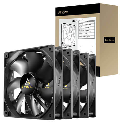 Antec N12 3PK 120mm DC fans, hydraulic bearing, 1200RPM, 42.58CFM, 1.11mmH2O, 22.3dB, 30k h life, 3-pin, 12V, =0.24A, 1-yr warranty N12 3PK