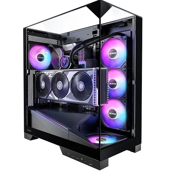 OKINOS AQ93 3-Sided Pannoramic ViewTempered Glass, ATX USB-C, Pre-Installed 2x120mm ARGB PWM Fan, Mid Tower Case CAO-AQ93