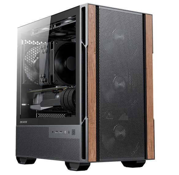 OKINOS Cypress 3 Genuine Walnut Wood MicroATX with 4x120mm, USB-C, 3 Pin Non-PWM Case Fans Pre-Installed, Temper Glass Side Panel, Case CAO-CP3WOOD