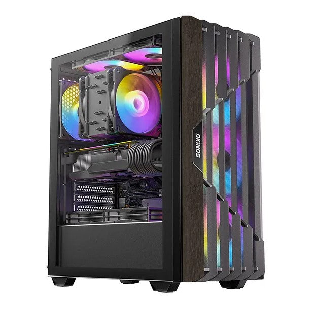 OKINOS Cypress P5 ARGB Oak Wood Trim ATX, 4x120mm ARGB Non-PWM Fans Pre-Installed, Type-C, Tempered Glass Side Panel, Black Mid-Tower Case CAO-CYP5ARGB