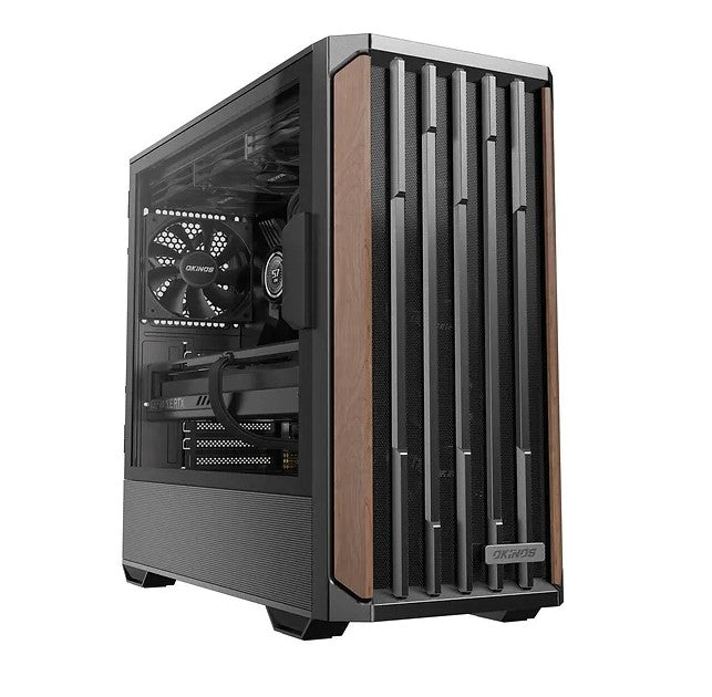OKINOS Cypress 7 Wood, Mid Tower Gaming PC Case, ATX/M-ATX/ITX, Tempered Glass, USB-C 10Gbps, 4x120mm PWM Fans, GPU =415mm, CPU =165mm CAO-CYP7