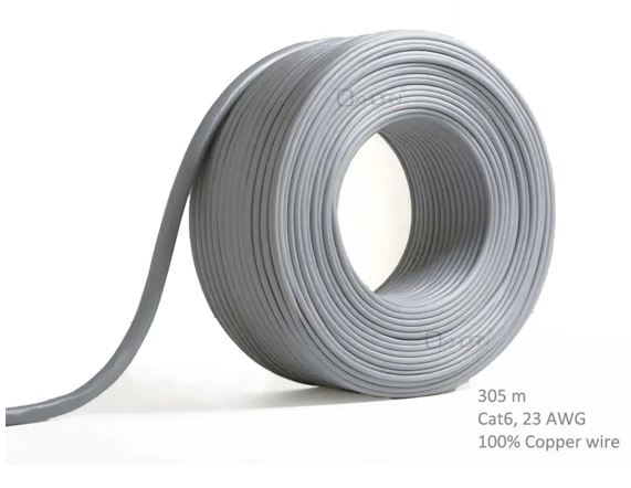 Network Cable Cat6 305m Roll Un-shielded twisted pair UTP 23AWG PVC solid pure 0.56mm copper wire Grey CB-CAT6-305