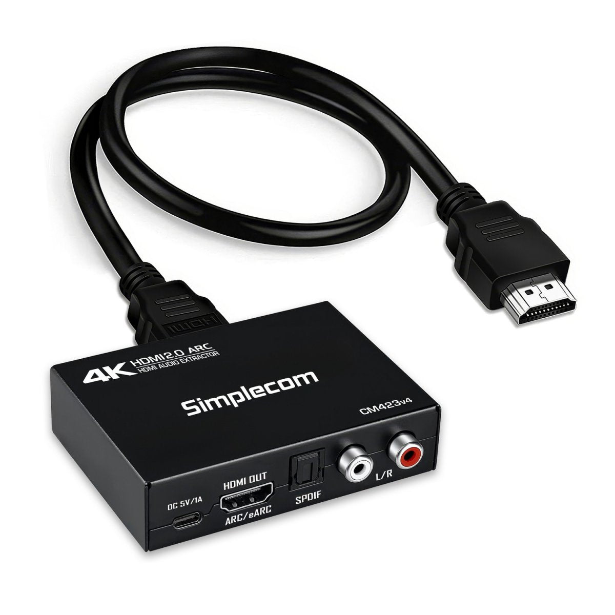 Simplecom CM423v4 HDMI 2.0 Audio Extractor Dual-Mode with ARC/eARC Optical SPDIF 2RCA 3.5mm Stereo 4K@60Hz CM423v4