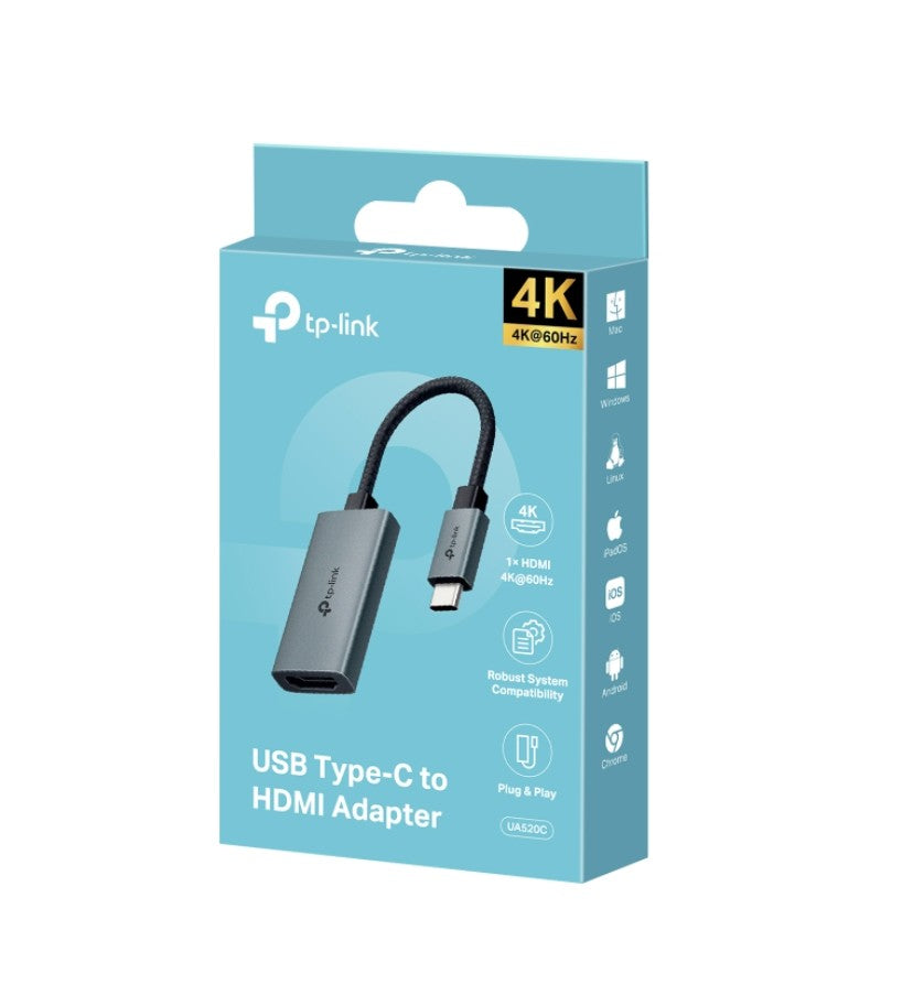 TP-Link UA520C USB Type-C to HDMI Adapter, 1x USB-C Connector,1x HDMI 4K 60Hz Port, Plug and Play, Fast Heat Dissipation, Flexible and Durable UA520C