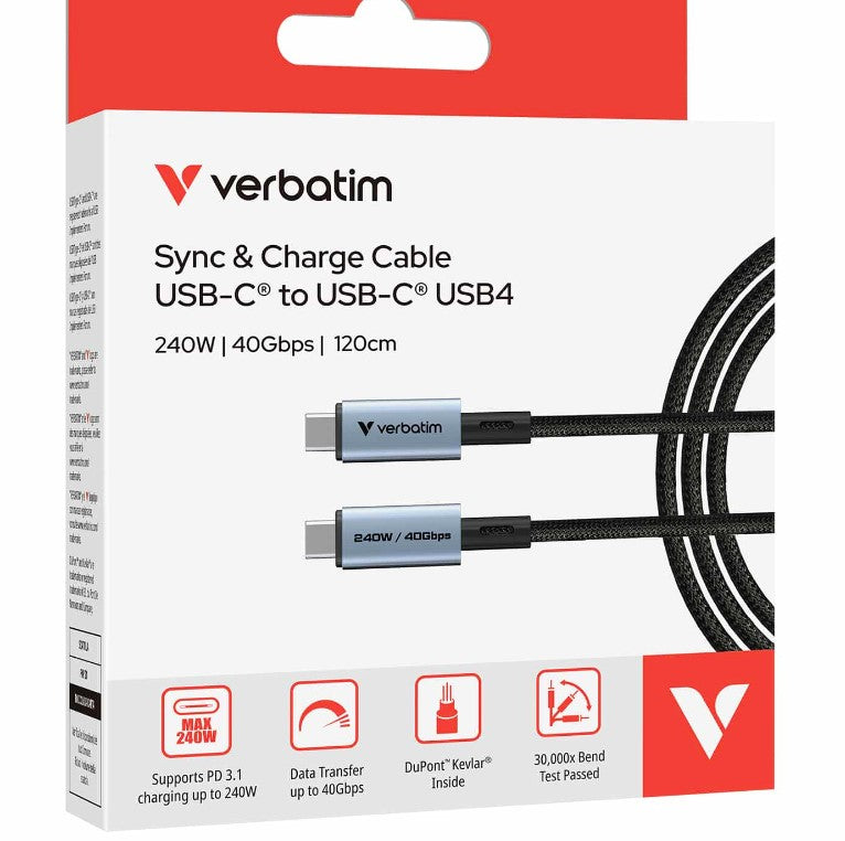 Verbatim Sync & Charge USB C to USB C 240W 40 Gbps120 cm 31847