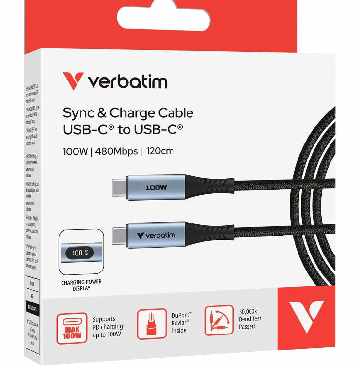 Verbatim Sync & Charge USB C to USB C 100W Display 120 cm 31848
