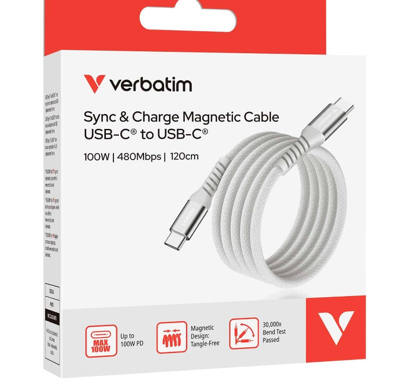 Verbatim Sync & Charge USB C to USB C 100W Magnetic 120 cm - Grey 31854