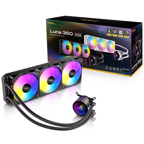 Antec Luna 360 ARGB Black, 360mm AIO, 3x120mm ARGB PWM Fans, 800-1800RPM, 67.62CFM, Intel LGA1700/1851, AMD AM4/AM5, 2Y Warranty Luna 360 ARGB