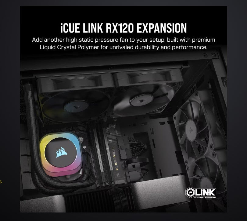 Corsair RX120 iCUE LINK PWM Single Fan Expansion. Black Fan - Glass fiber-reinforced LCP fan blades CO-9051009-WW