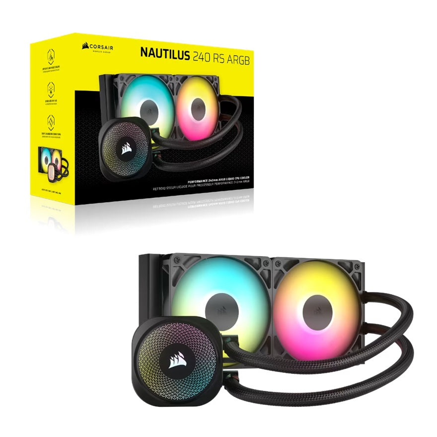 Corsair NAUTILUS 240 RS ARGB Liquid CPU Cooler - Black 240mm Rad, 2x PWM fans, RGB, Copper Cold Plate, 400mm Tubing, Intel & AMD Support CW-9060092-WW