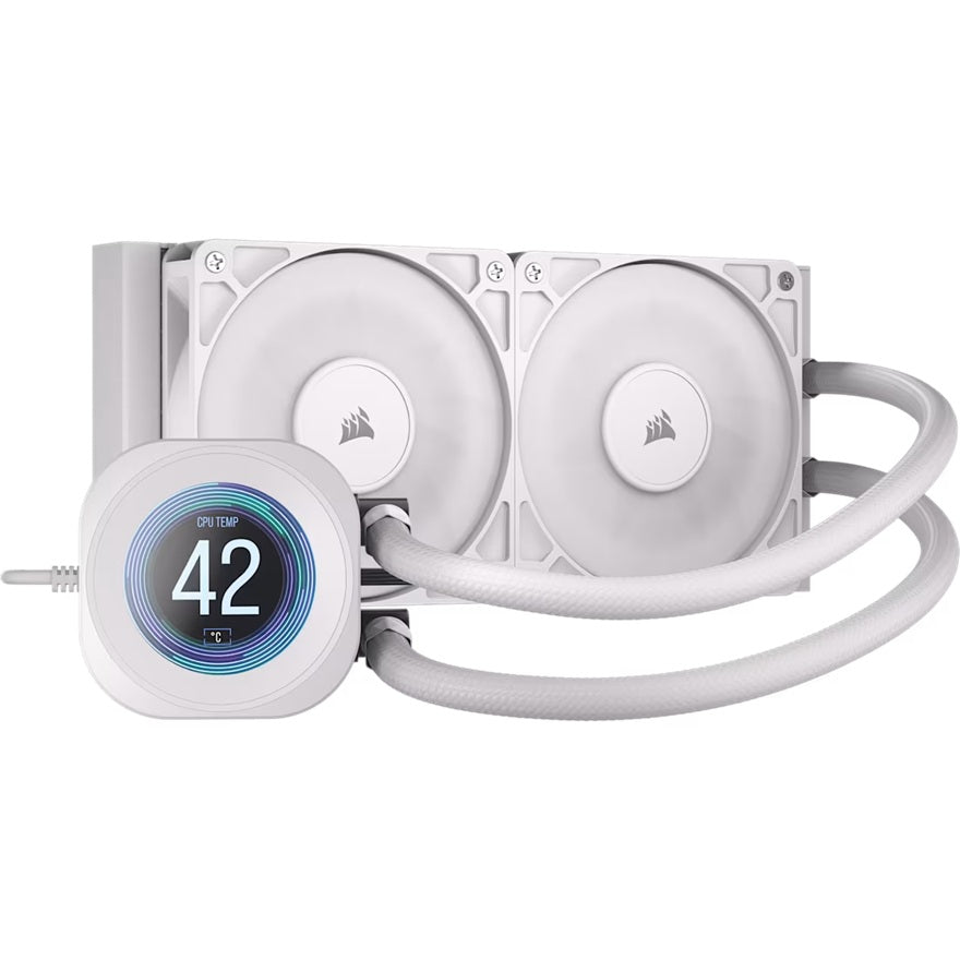 Corsair NAUTILUS 240 RS LCD Liquid CPU Cooler - White, 240mm rad, LCD pump, 2x PWM fans, 2100 RPM, AM5/LGA1851, copper plate, 400mm tube, 36dBA CW-9061032-WW
