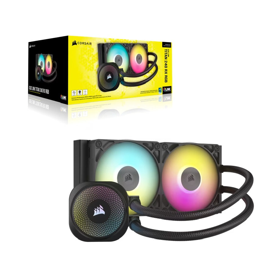 Corsair iCUE LINK TITAN 240 RX RGB AIO Liquid CPU Cooler - Black, 73.5 CFM, 2100 RPM, Aluminum Radiator, Copper Cold Plate, Intel/AMD support CW-9061016-WW