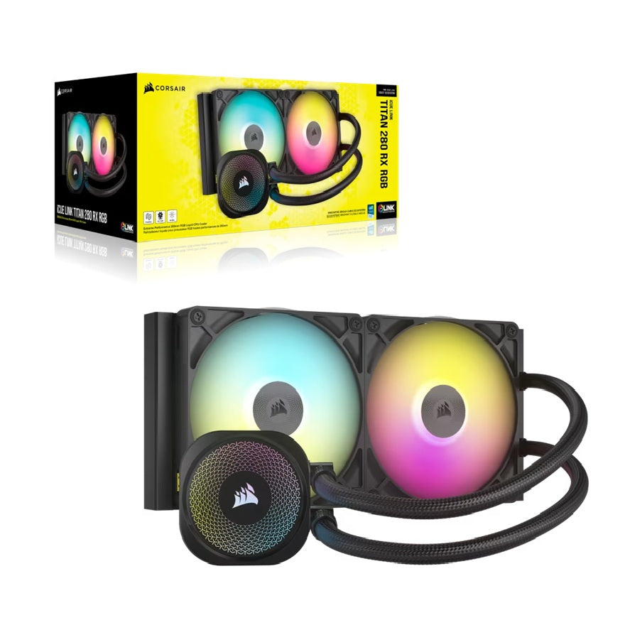 Corsair iCUE LINK TITAN 280 RX RGB AIO Liquid CPU Cooler - Black, 94.7 CFM, 1700 RPM, Aluminum Radiator, Copper Cold Plate, Intel/AMD Support CW-9061017-WW