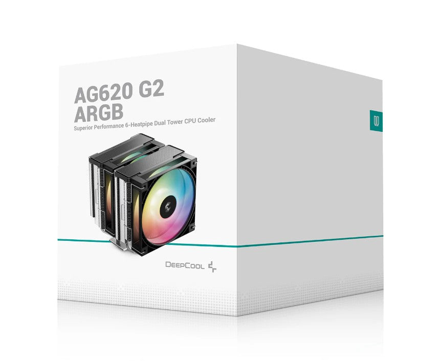 DeepCool AG620 ARGB G2 Dual-Tower CPU Cooler, 2x 120mm Fan, 6 Copper Heat Pipes, Intel LGA2066/2011-v3/2011/1700/1200/1151/1150/1155 AMD AM5/AM4 R-AG620-BKAMMG2-G