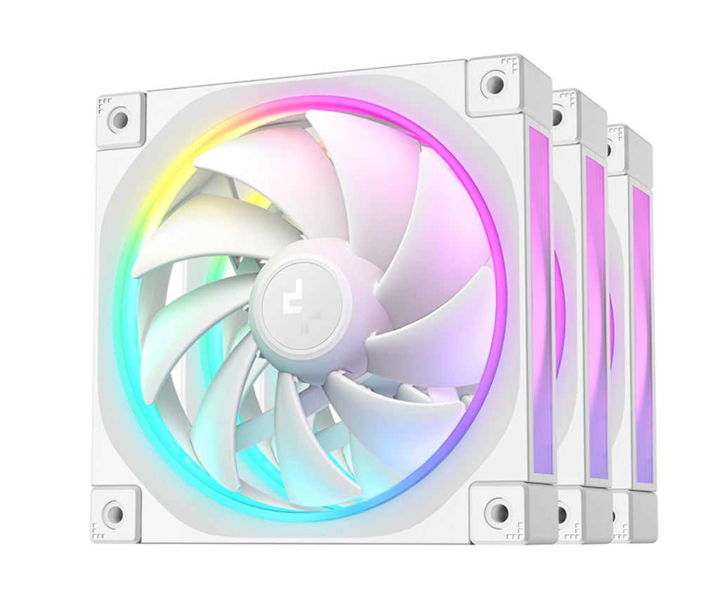DeepCool FL12 3IN1 WH (3-Pack) 120mm Unique ARGB Fans, Low Noise, 4-pin PWM, Fluid Dynamic Bearing, Addressable RGB LED R-FL12-WHAPN3-G