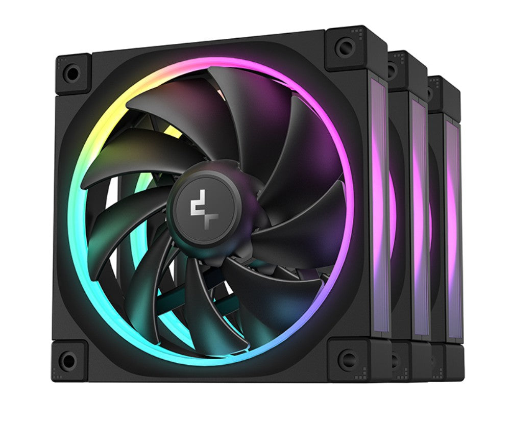 DeepCool FL12 3IN1 (3-Pack) 120mm Unique ARGB Fans, Low Noise, 4-pin PWM, Fluid Dynamic Bearing, Addressable RGB LED R-FL12-BKAPN3-G