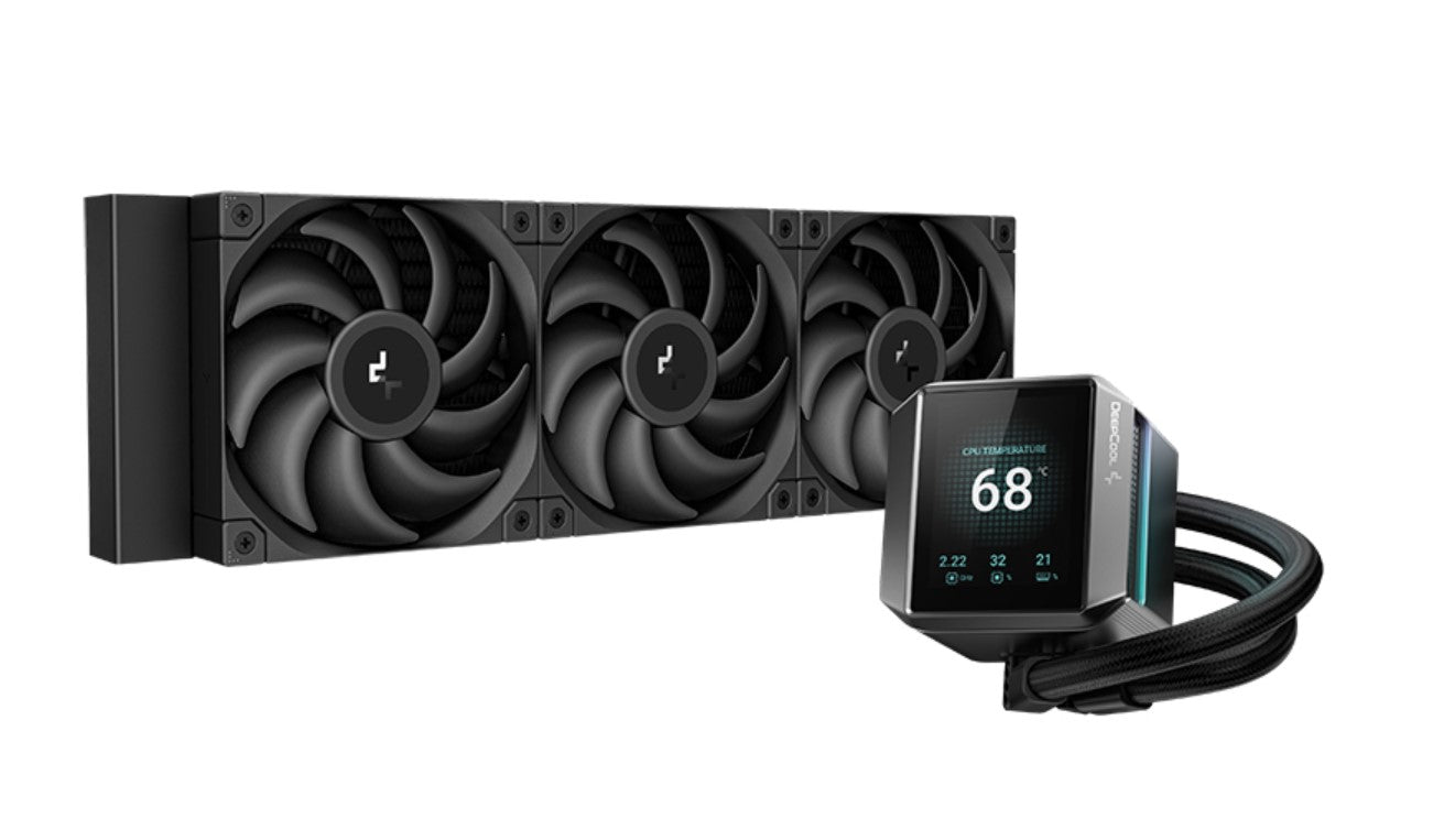 DeepCool MYSTIQUE 360 LCD Liquid Cooler 360mm 5th Gen Pump 3400RPM AIO 2.8' 640x480 TFT LCD Screen Anti-Leak Tech FT12 SE PWM Fans, Grey and Black R-LX750-BKDSNMP-G-1