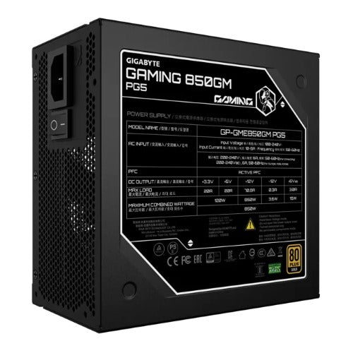 GIGABYTE GAMING 850GM PG5 850W 80+ Gold ATX3.1 PCIe5 16pin APFC 90% 135mm FDB 2xEPS 4xPCIe 8xSATA OVP OPP SCP UVP OCP OTP 100k MTBF FM GP-GME850GM PG5/PSU