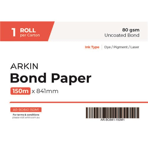 Arkin BOND PAPER 80GSM - 841MM X 150M 1 ROLL/CTN 182153