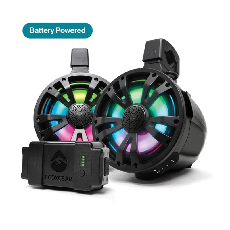ECOXGEAR ETB08 2-Pack Black 8 Inch Marine Amplified Speakers + 1 Battery Pack - SEI-ETBAT7701AU