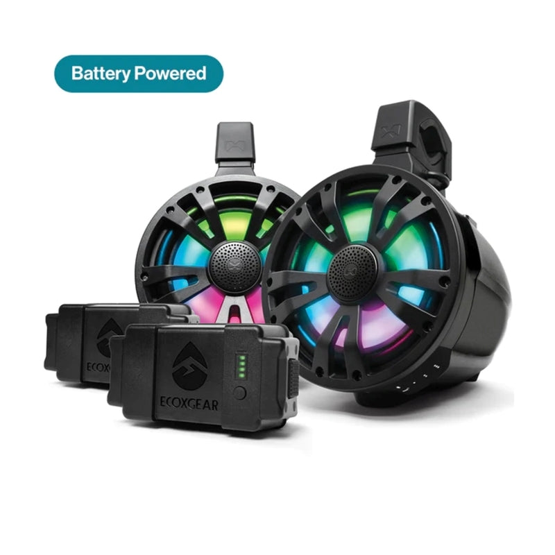 ECOXGEAR ETBB08 2-Pack Black 8 Inch Marine Amplified Speakers + 2 Battery Pack - SEI-ETAMPBAT7701AU