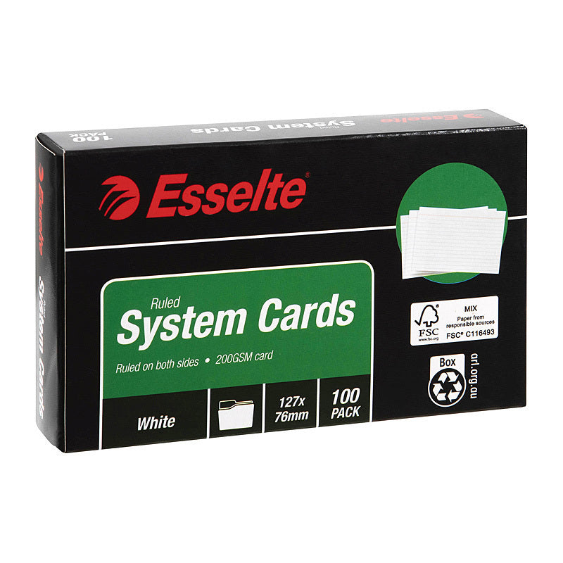 Esselte System Cards 127X76mm (5X3) White Pk100 - 31678