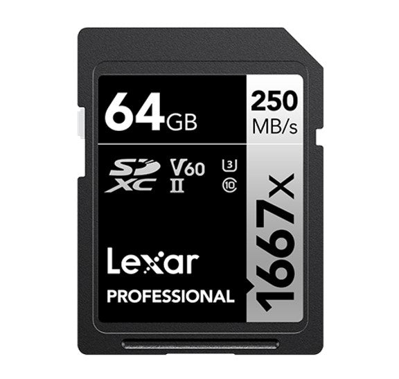 Lexar Professional 1667x 64GB SDXC UHS-II Card SILVER Series speed up to 250MB/s 1 including 1080p Full-HD, 3D, and 4K video LSD64GCB1667