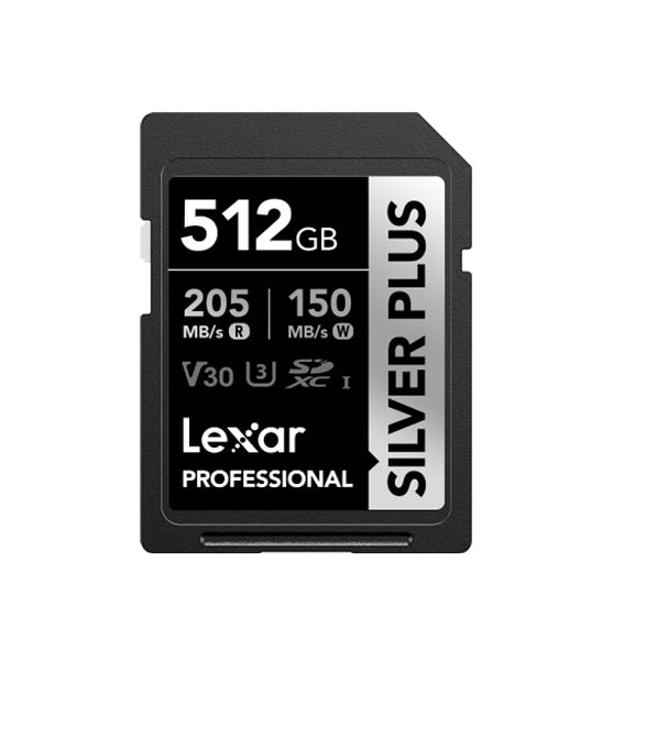 Lexar Professional SILVER PLUS 512GB SDXC UHS-I Card speeds of up to 205MB/s and 150MB/s and supports seamless recording of FULL-HD and 4K videos LSDSIPL512G-BNNNG