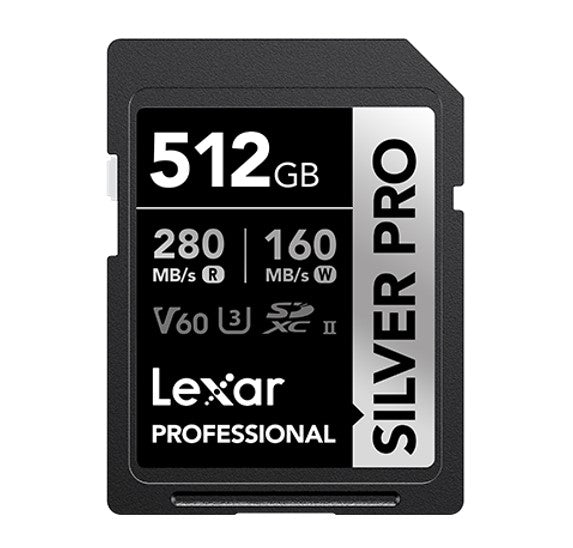 Lexar Professional SILVER PRO 512GB SDXC UHS-II Card 512GB C10, UHS-II(U3), V60, Silver Pro, up to 280MB/s read, 160MB/s write LSDSIPR512G-BNNNG