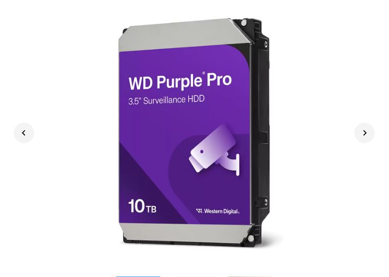 Western Digital WD102PURP Purple Pro 10TB 3.5' Surveillance HDD 7200RPM 256MB SATA3 265MB/s 550TBW 24x7 64 Cameras AV NVR DVR 2.5mil MTBF 5yrs WD102PURP
