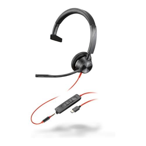 HP POLY BLACKWIRE 3315 MONAURAL U SB-C HEADSET 3.5MM PLUG USB- C/A ADAPTER 8X217AA