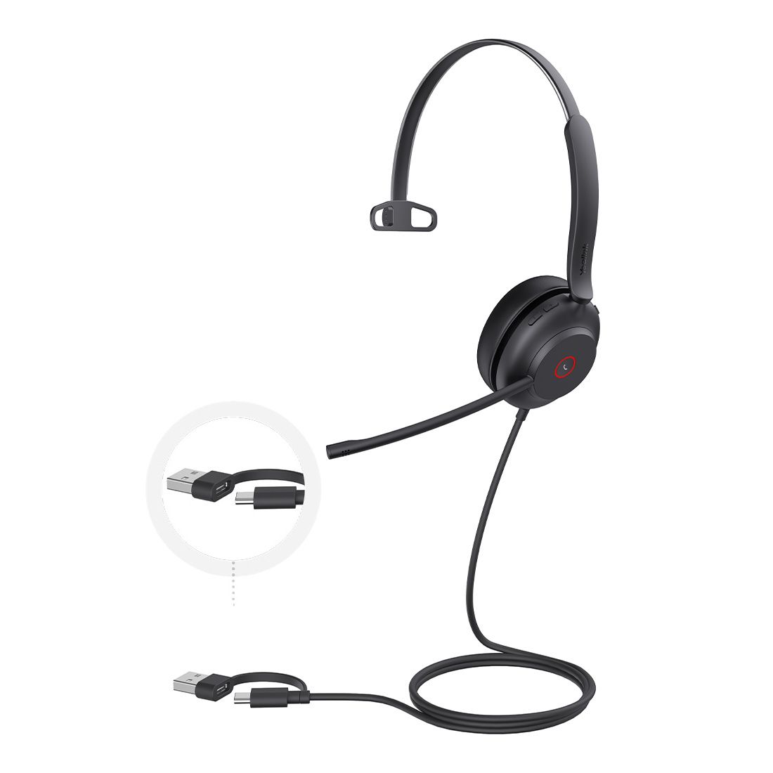 Yealink UH37 Mono USB Wired Headset, UC, USB-C/A, 35mm Speaker, Busylight, Leather Ear Cushion, HD Audio, 2Mic Noise Killer, Microsoft Teams & UC UH37-M-UC-C/A