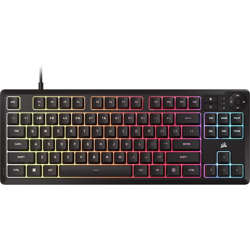Corsair K55 CORE TKL RGB Gaming Keyboard, 1000Hz, 12KRO, rubber-dome switched, USB 2.0 wired, dedicated media/WIN lock, iCUE support CH-9216065-NA
