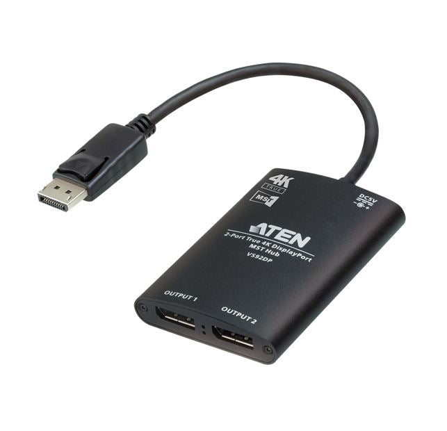 Aten VS92DP Video Splitter 2-Port True 4K resolution for dual output, up to 3840x2160@30 Hz, DisplayPort 1:2; HDCP 1.3 Compliant VS92DP-AT