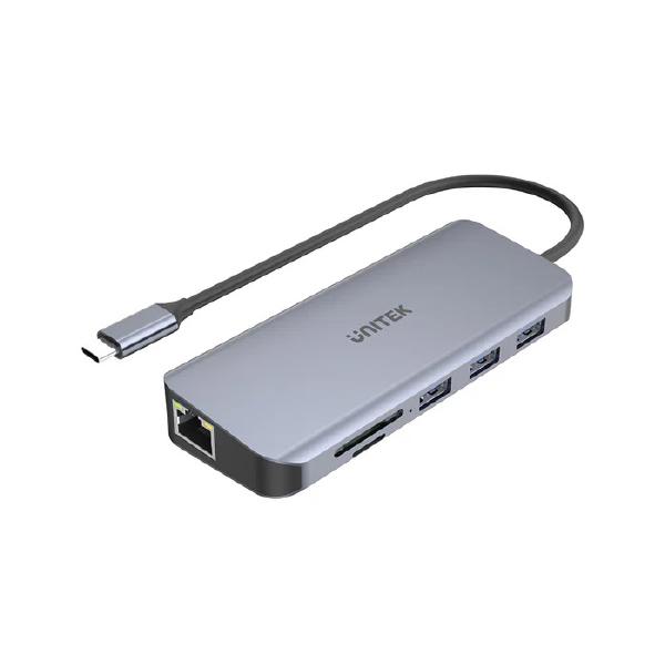 Unitek 9-in-1 USB-C, 4K Hub, 30Hz, USB3.0 x3, HDMI, VGA, RJ45, SD, Micro SDCard Reader, 100W, Grey D1026B