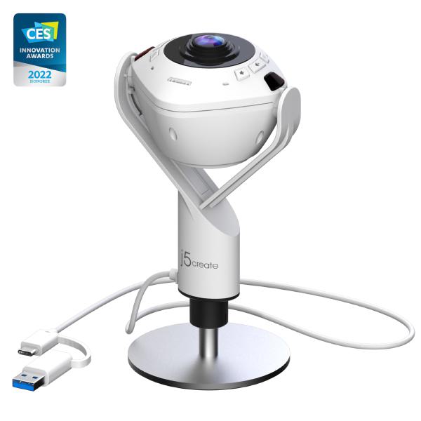 J5create 360 All Around Webcam with Speakerphone - USB-C/USB-A & Remote Control, Built-in omnidirectional microphone, Ideal for conference calls JVU368