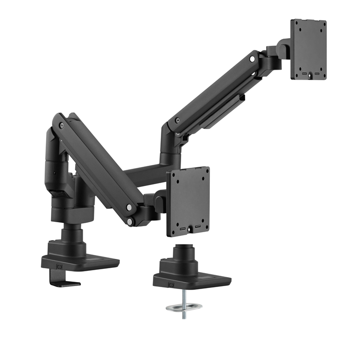 Brateck Fabulous Pole-Mounted Gas Spring Dual Monitor Arm Fit Most 17'-35' Monitors, Up to 20kg per screen VESA 75x75/100x100 Fine Texture Black (LS) LDT69-C024P2-BL