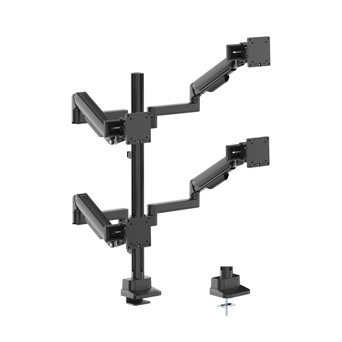 Brateck Modular Mechanical Spring Quad Monitor Arm with Sliders, from 17'-40', weight capacity (per flat screen) 11kg, 180 Rotation LDT86S-C048S-BLK
